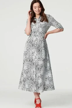 Animal Print Collared Shirt Dress