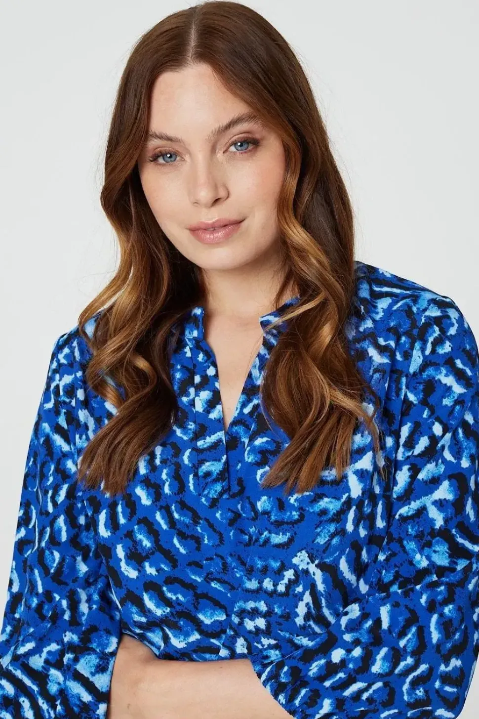 Animal Print Collarless Shirt Top
