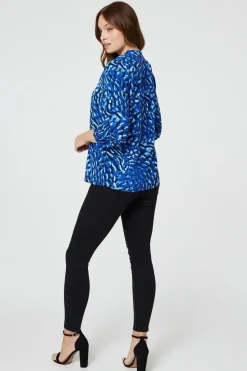 Animal Print Collarless Shirt Top