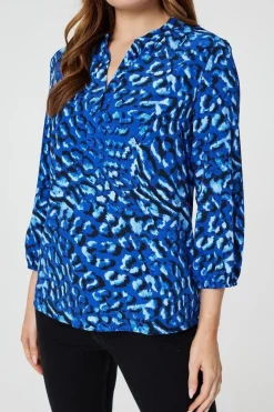 Animal Print Collarless Shirt Top