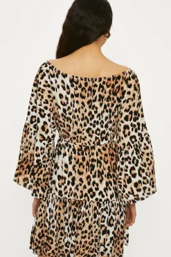 Animal Print Crinkle Bardot Dress