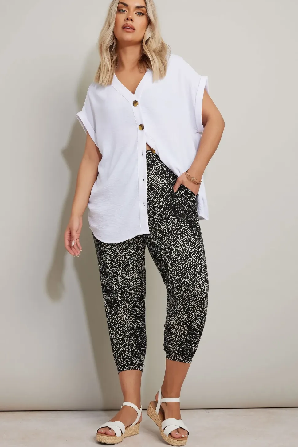 Animal Print Cropped Harem Joggers
