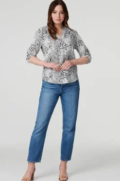 Animal Print Curve Hem Blouse