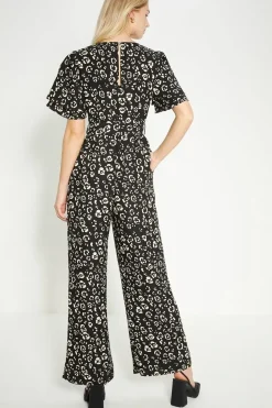 Animal Printed Crepe Belted Jumpsuit