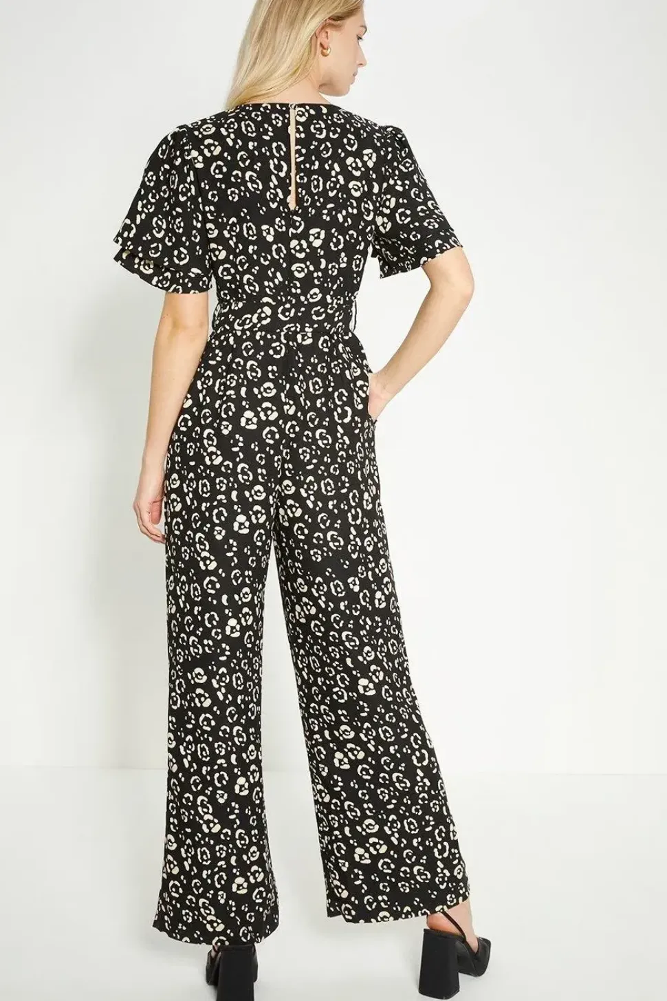 Animal Printed Crepe Belted Jumpsuit