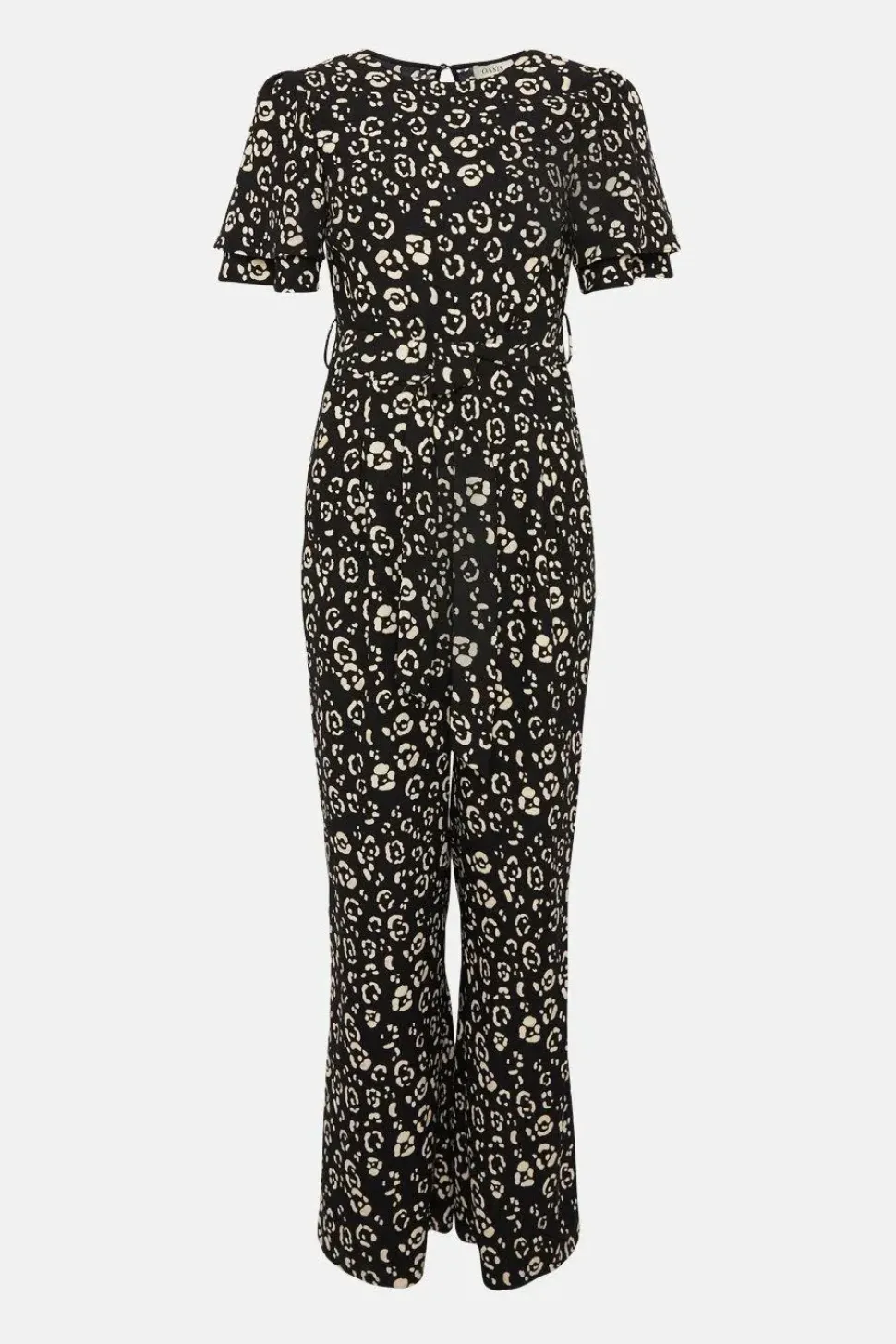 Animal Printed Crepe Belted Jumpsuit