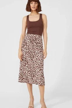 Animal Printed Ruched Front Midi Skirt