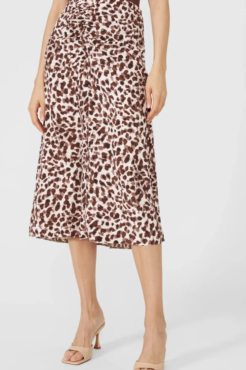 Animal Printed Ruched Front Midi Skirt