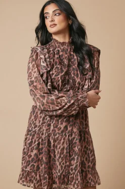 Animal Print Embroidered Dobby Chiffon Mini Dress