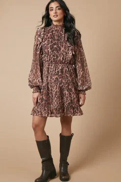 Animal Print Embroidered Dobby Chiffon Mini Dress