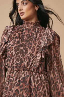 Animal Print Embroidered Dobby Chiffon Mini Dress