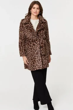 Animal Print Faux Fur Tie Waist Jacket