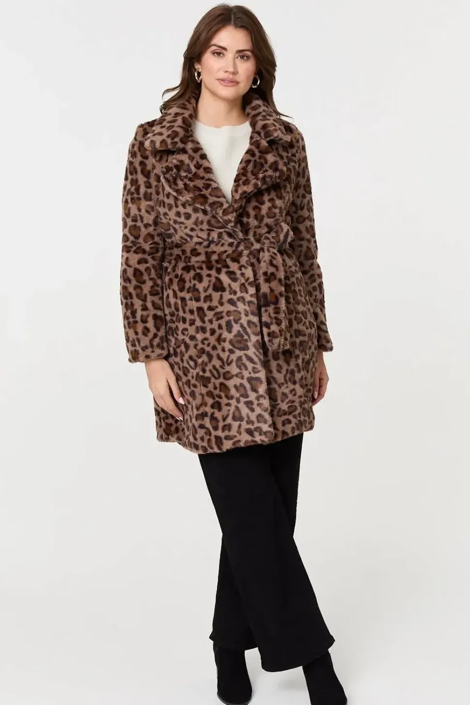 Animal Print Faux Fur Tie Waist Jacket