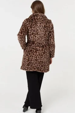 Animal Print Faux Fur Tie Waist Jacket