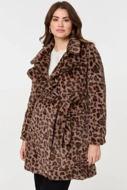 Animal Print Faux Fur Tie Waist Jacket