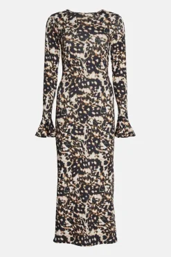 Animal Print Flute Sleeve Midi Dress