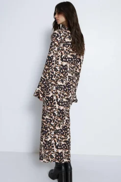 Animal Print Flute Sleeve Midi Dress