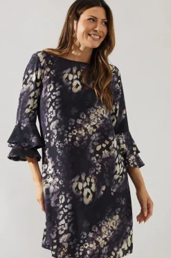 Animal Print Flute Sleeve Shift Dress