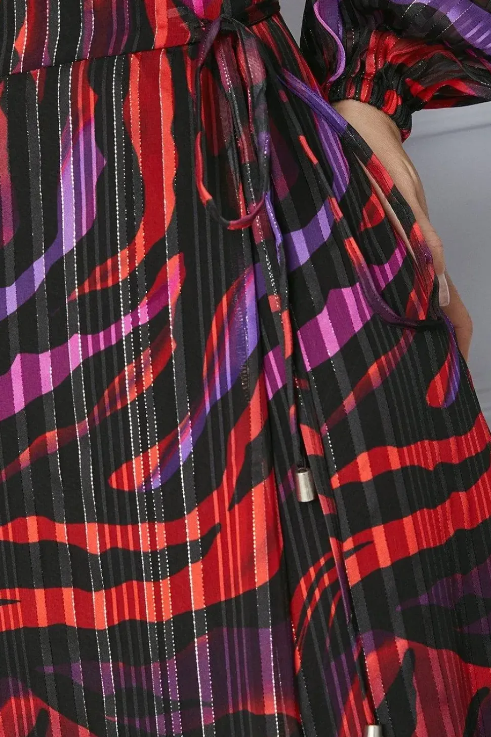 Animal Print Glitter Stripe Wrap Midi Dress