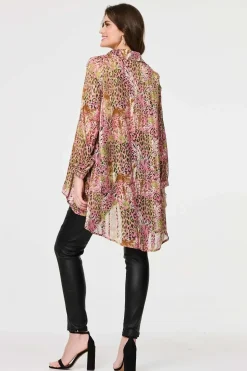 Animal Print High Low Semi Sheer Shirt