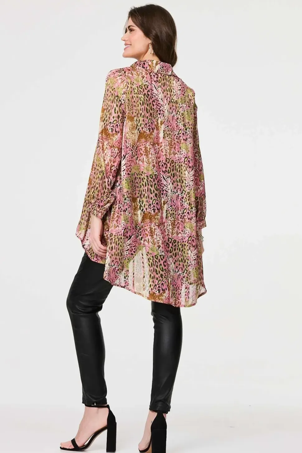 Animal Print High Low Semi Sheer Shirt
