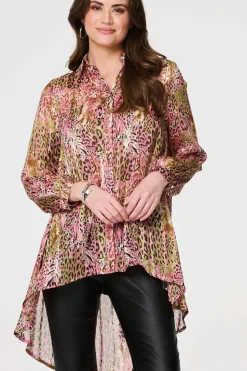 Animal Print High Low Semi Sheer Shirt