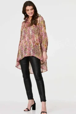 Animal Print High Low Semi Sheer Shirt