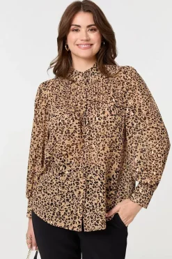 Animal Print High Neck Loose Fit Blouse