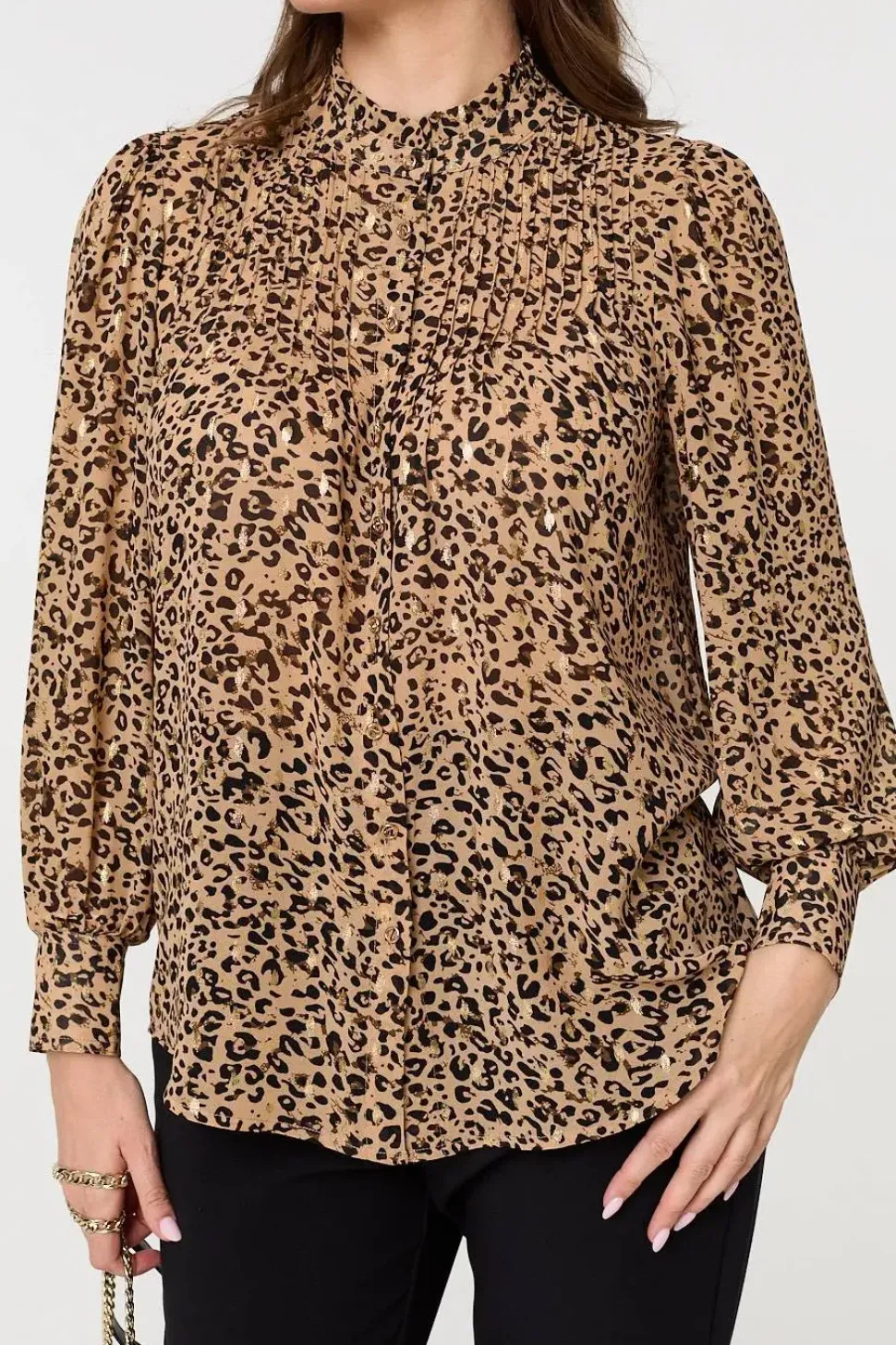 Animal Print High Neck Loose Fit Blouse
