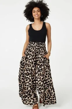 Animal Print High Waist Wide Leg Trousers