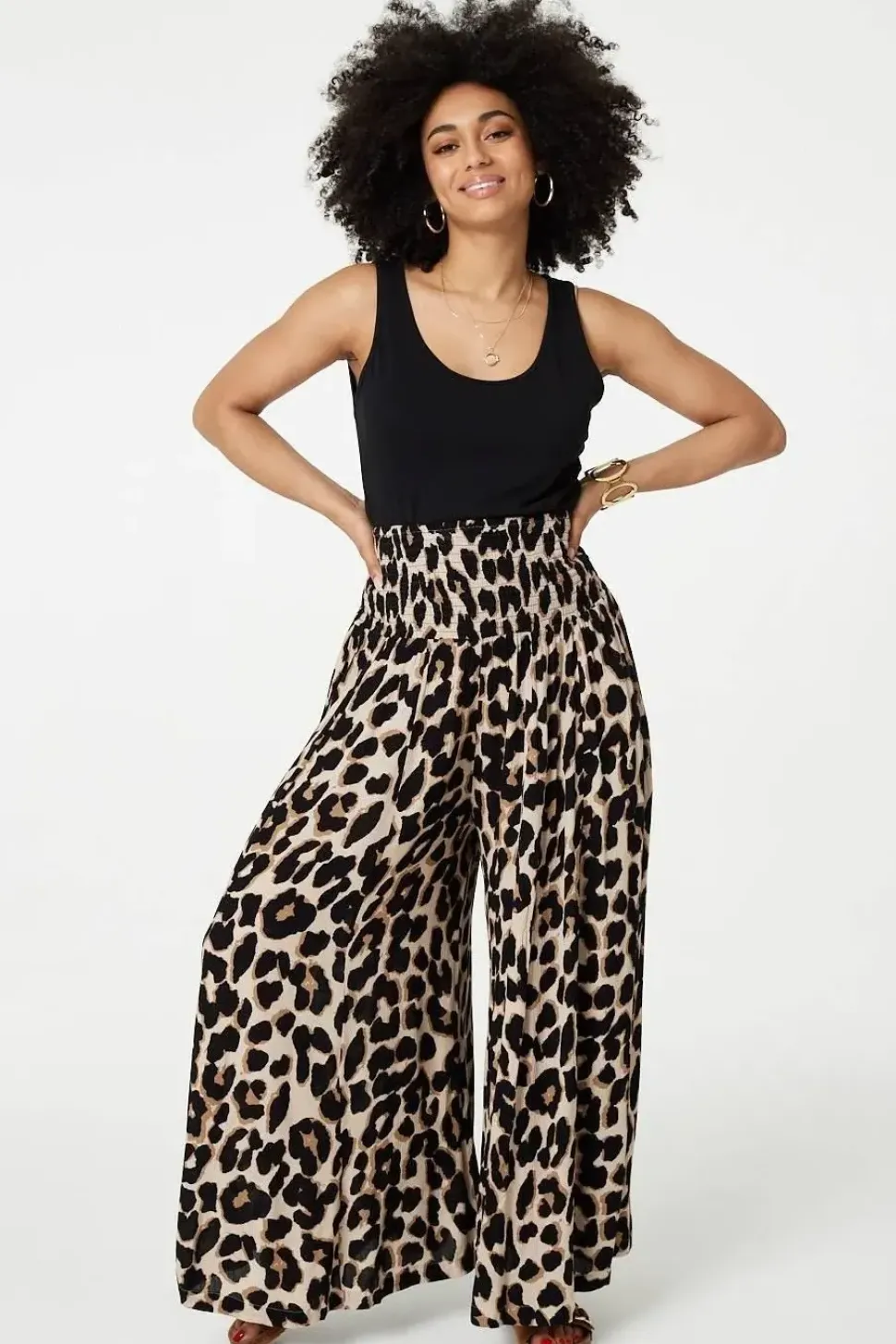 Animal Print High Waist Wide Leg Trousers