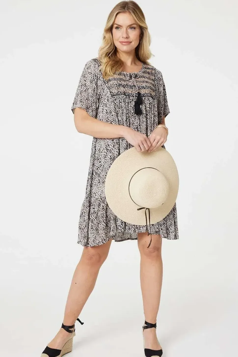 Animal Print Knee Length Smock Dress