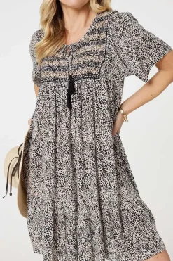 Animal Print Knee Length Smock Dress