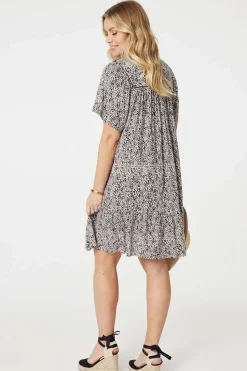 Animal Print Knee Length Smock Dress