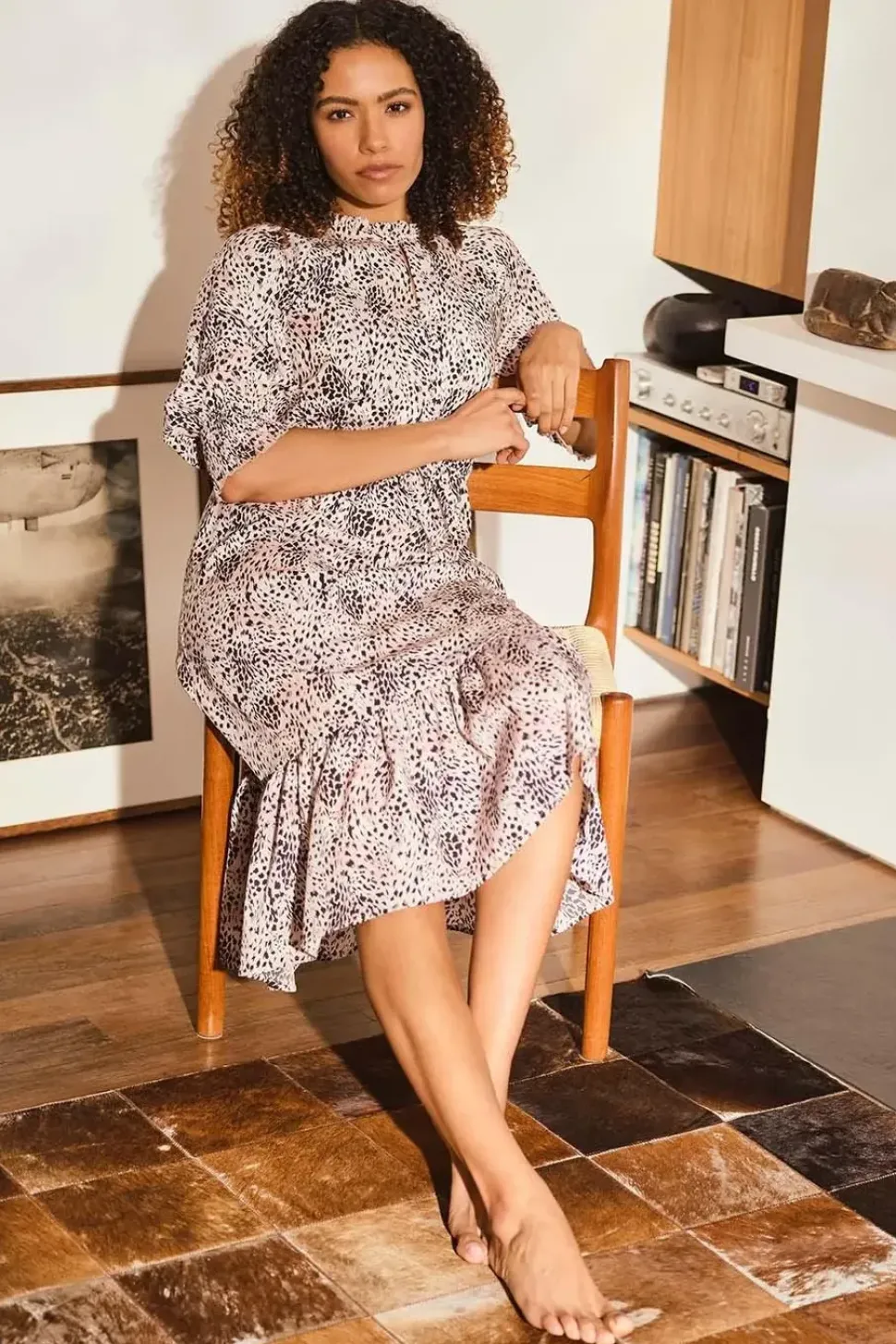 Animal Print Pephem Midi Dress