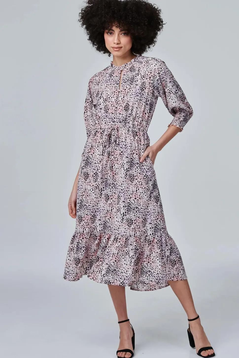 Animal Print Pephem Midi Dress