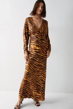 Animal Print Premium Satin Batwing Dress
