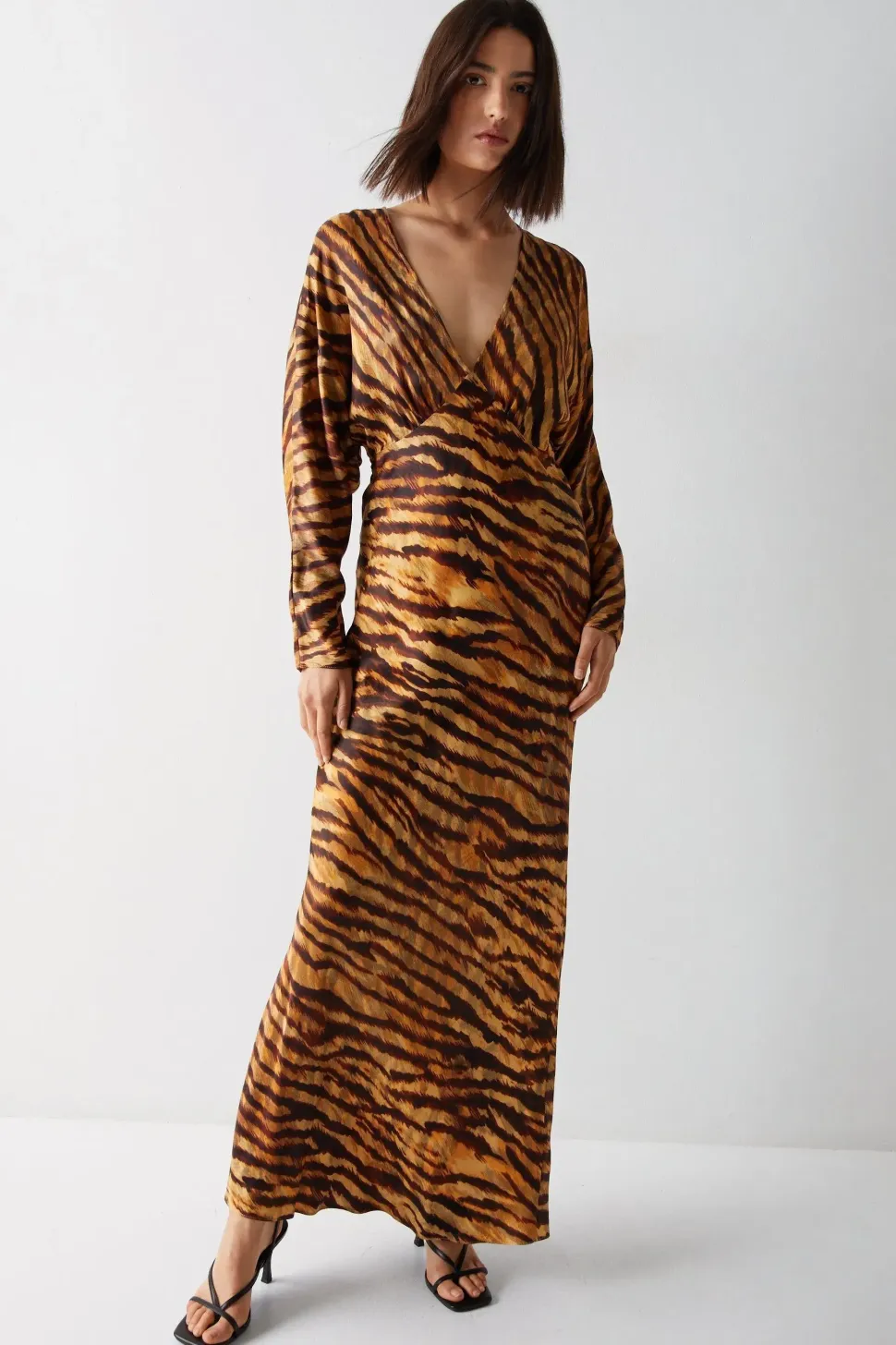 Animal Print Premium Satin Batwing Dress