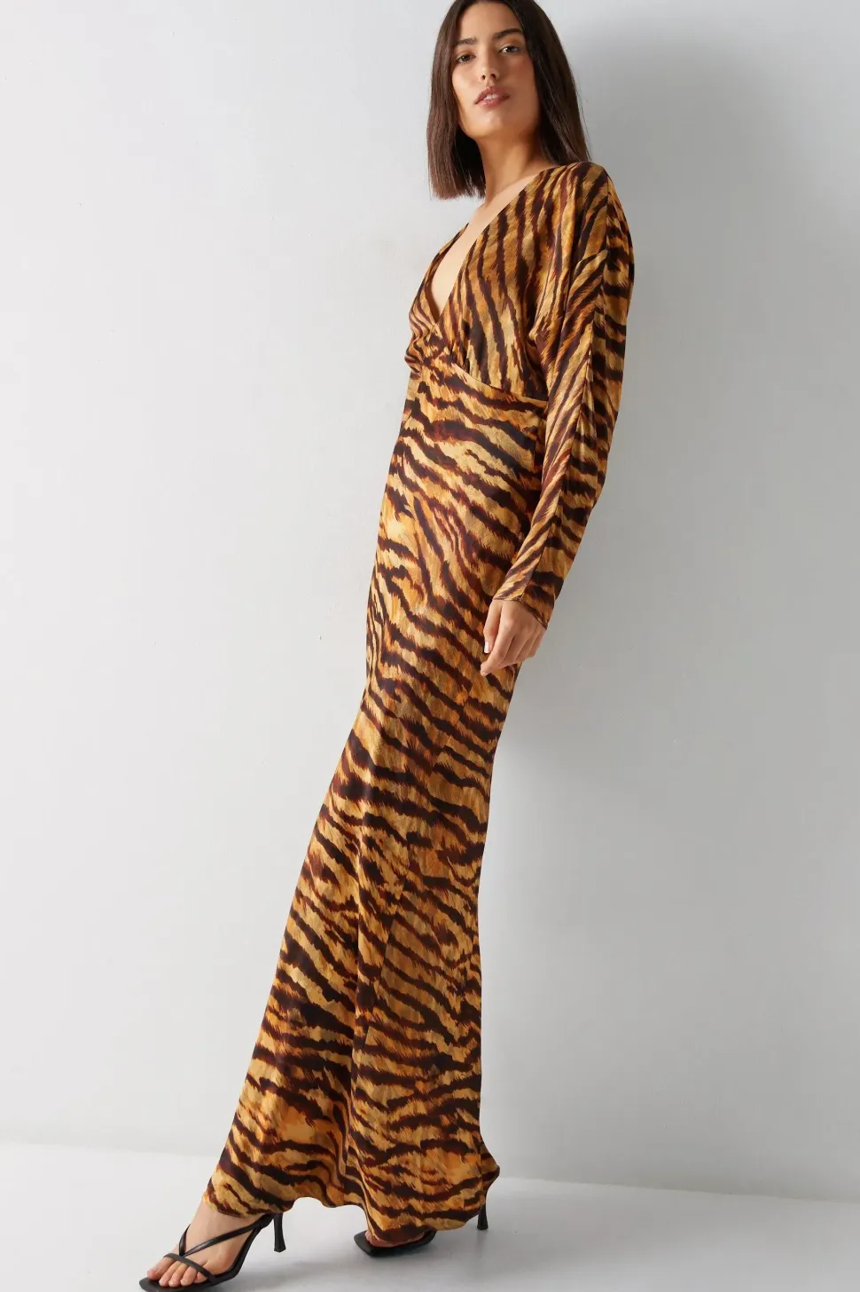 Animal Print Premium Satin Batwing Dress