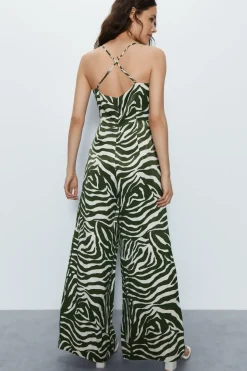 Animal Print Satin Cowl Jumpsuit