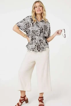Animal Print Shirred Waist Blouse