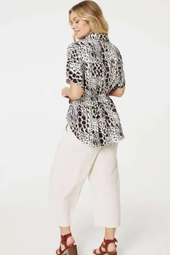 Animal Print Shirred Waist Blouse