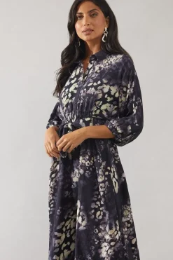 Animal Print Shirred Waist Shirt Dress