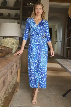 Animal Print 3/4 Sleeve Midi Wrap Dress