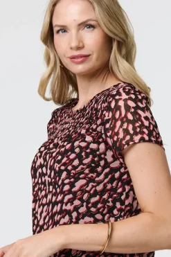 Animal Print Sparkle Trim Cap Sleeve Top