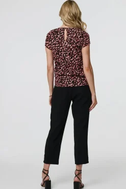 Animal Print Sparkle Trim Cap Sleeve Top