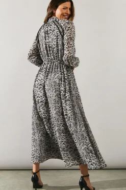 Animal Print Stud Detail Shirt Dress