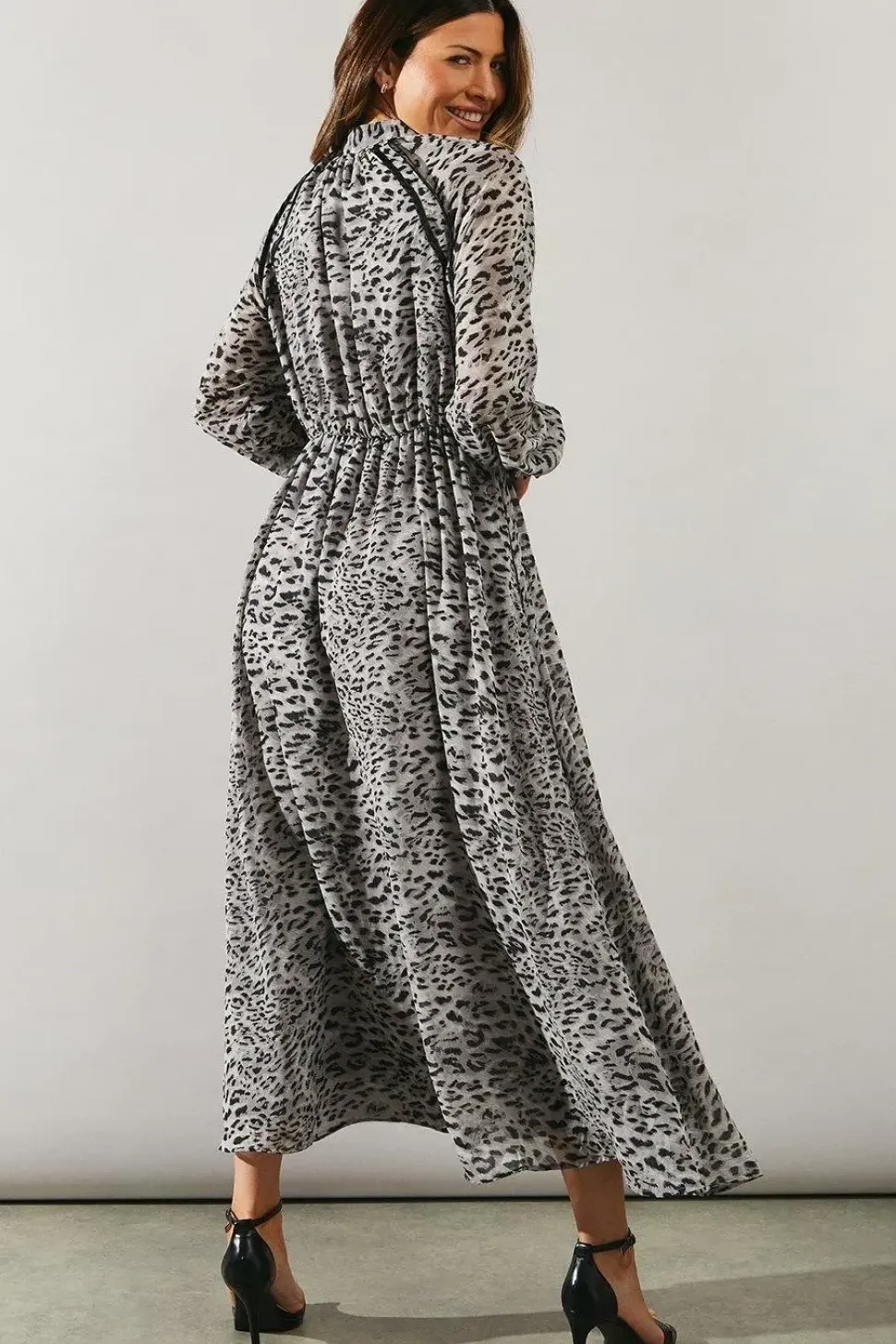 Animal Print Stud Detail Shirt Dress