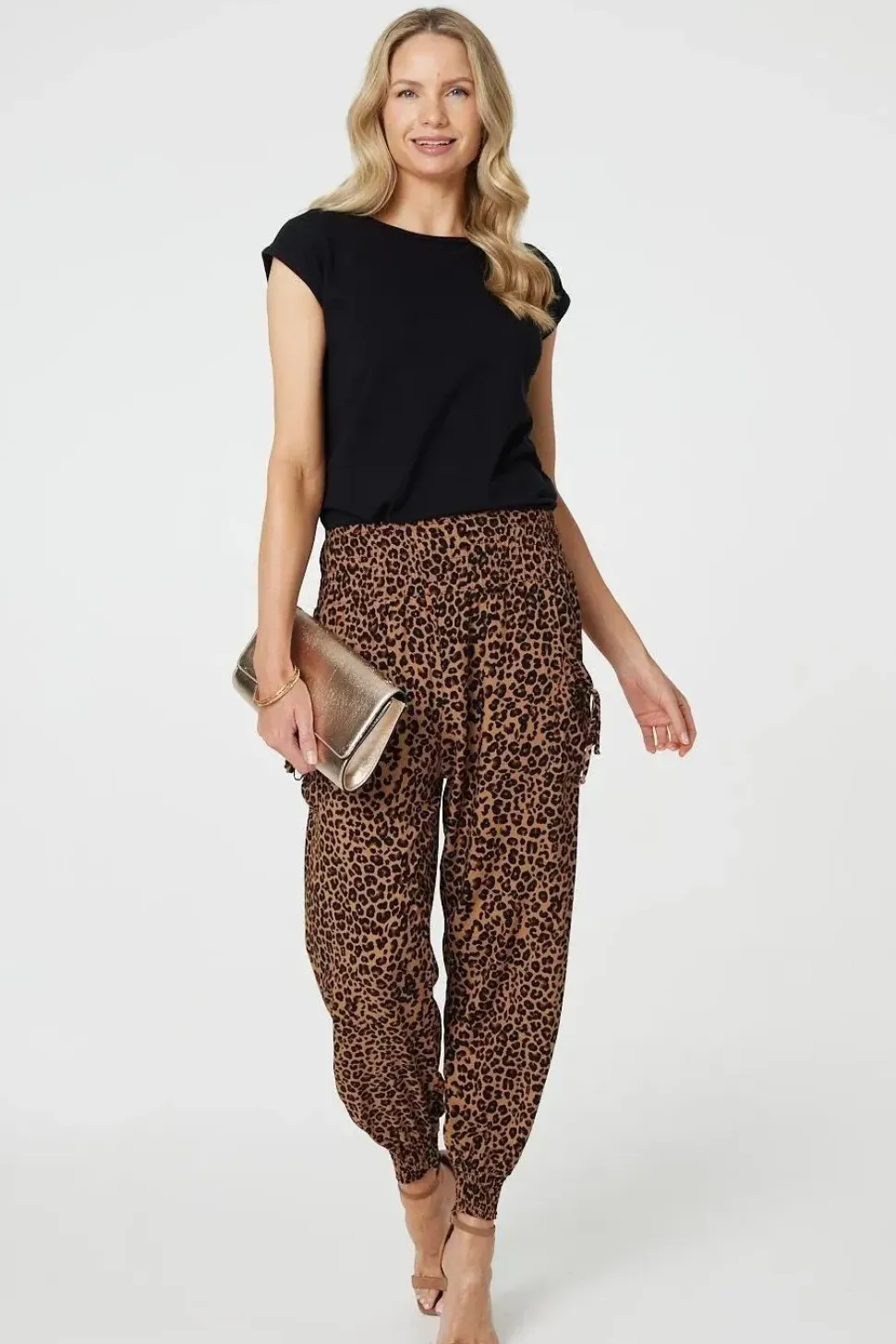 Animal Print Tassel Pocket Harem Pants