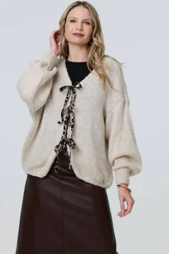 Animal Print Tie Balloon Sleeve Cardigan
